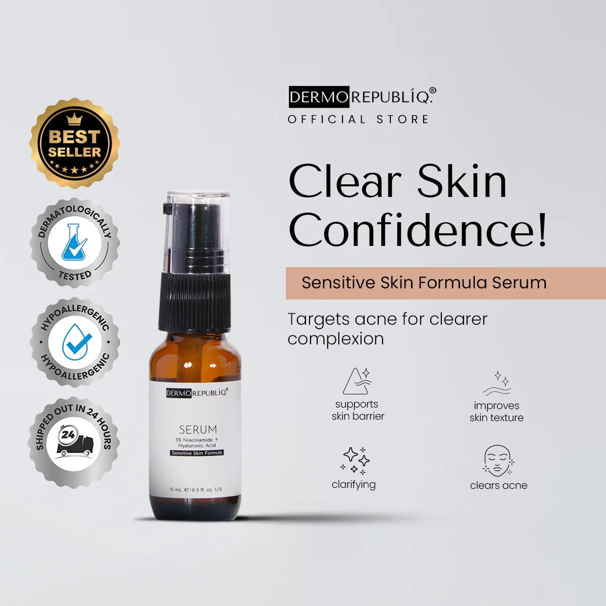 dermorepubliq 5% niacinamide + hyaluronic acid sensitive skin formula serum - 30 ml