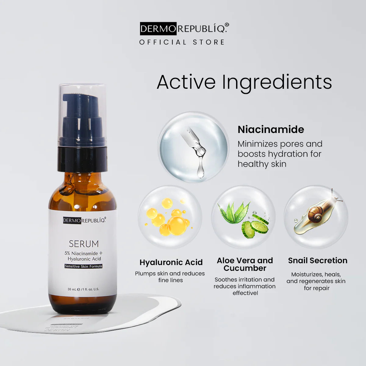 dermorepubliq 5% niacinamide + hyaluronic acid sensitive skin formula serum - 30 ml