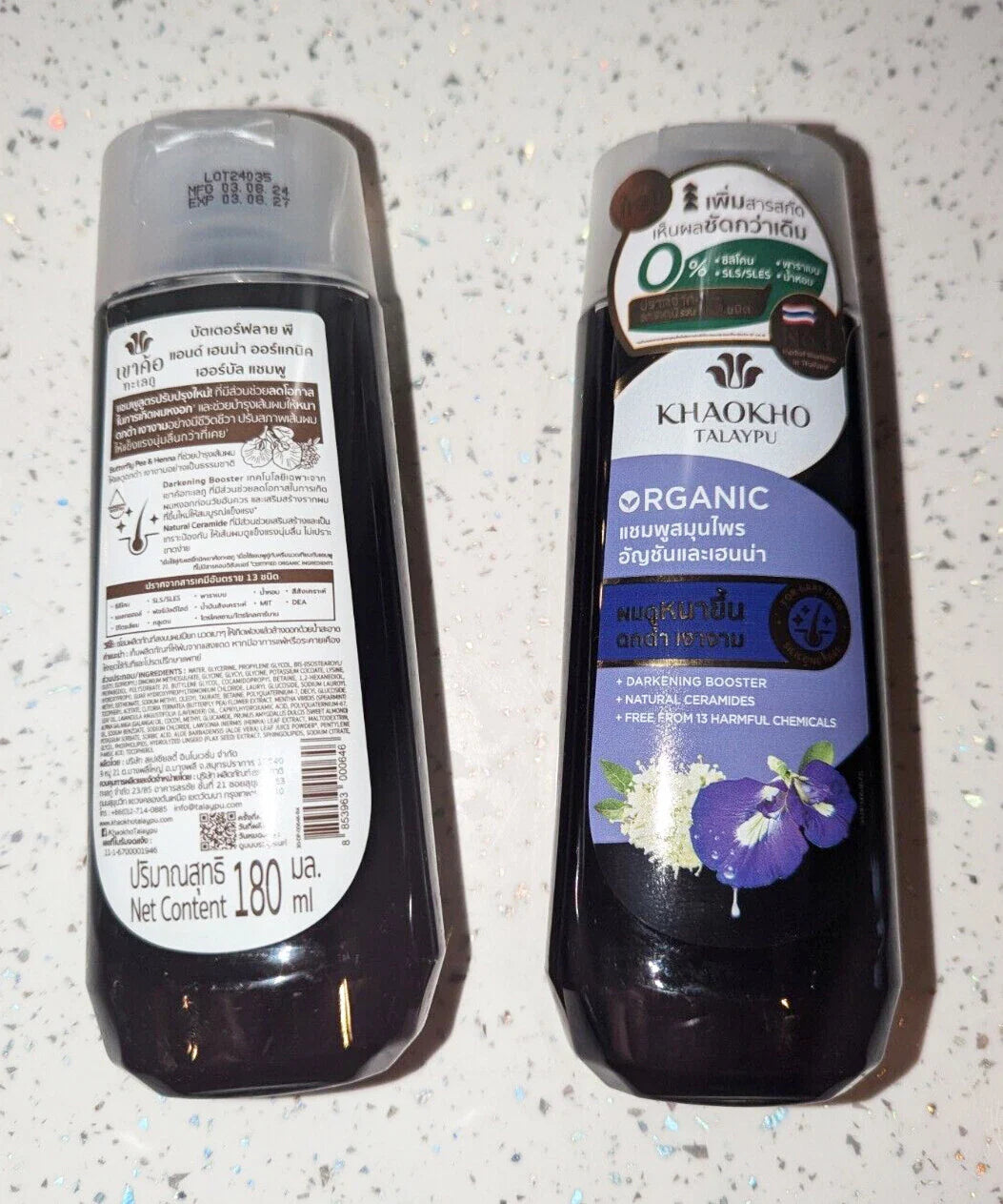 KHAOKHO TALAYPU ORGANIC BUTTERFLY PEA AND HENNA HERBAL SHAMPOO ANTI GRAY HAIR 180ML