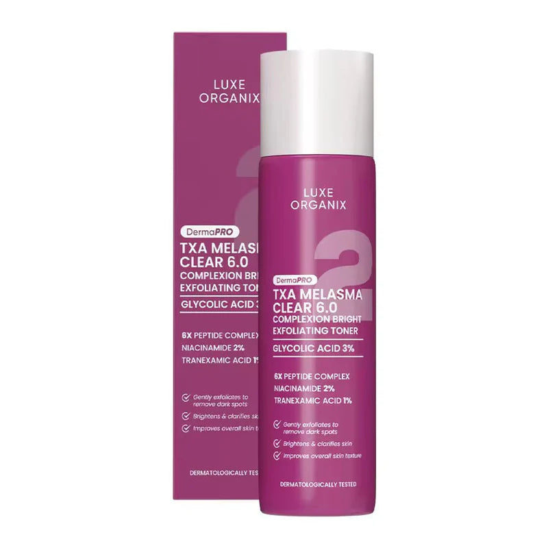 LUXE ORGANIX
TXA MELASMA CLEAR 6.0 COMPLEXION BRIGHT EXFOLIATING TONER 150ML