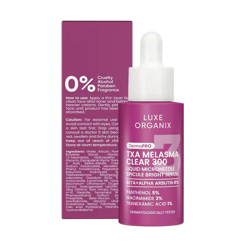 LUXE ORGANIX TXA MELASMA CLEAR 300 MICRONEEDLE SPICULE BRIGHT SERUM 30ML
