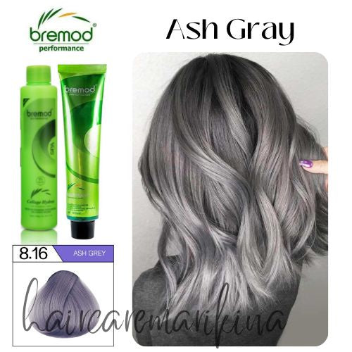 Bremod 8.16 Ash Grey Hair Color Dye Cream & 9% OR 12% Oxidizer