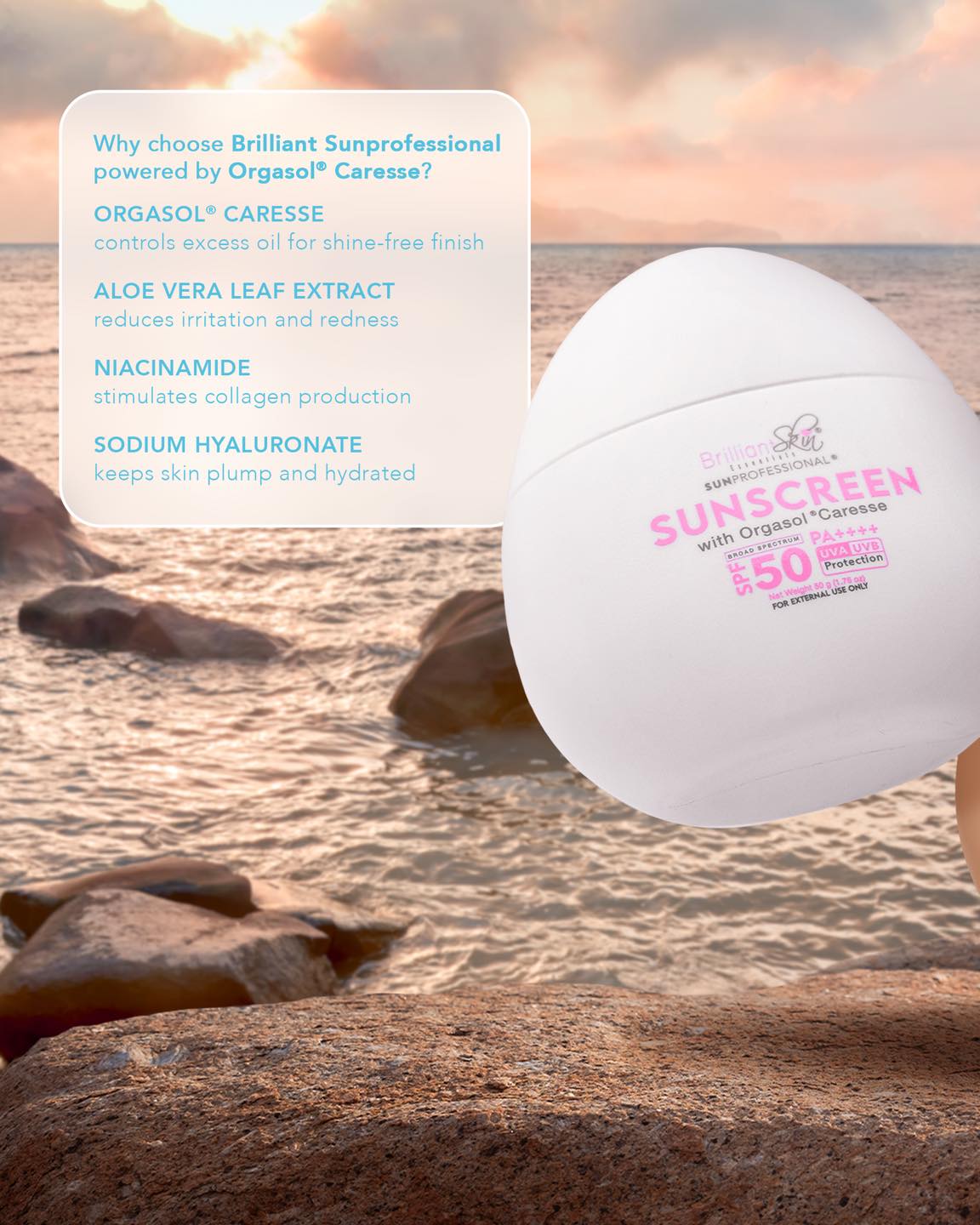 Brilliant Skin SunProfessional Sunscreen with Orgasol Caresse SPF 50 PA++++ - 50g
