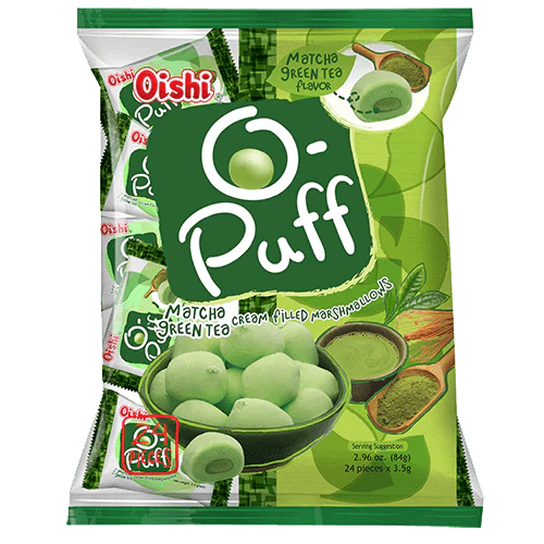 Oishi O - Puff Matcha Green Tea Cream Filled Marshmallows 24pcs X 3.5g