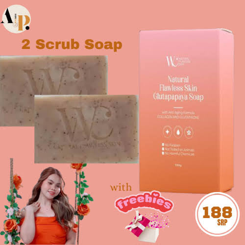 WC Natural Flawless Skin Glutapapaya Two Soaps (Anti-aging Bar Soap and Whitening Whipped Scrub Bar Soap) 100g + 100g