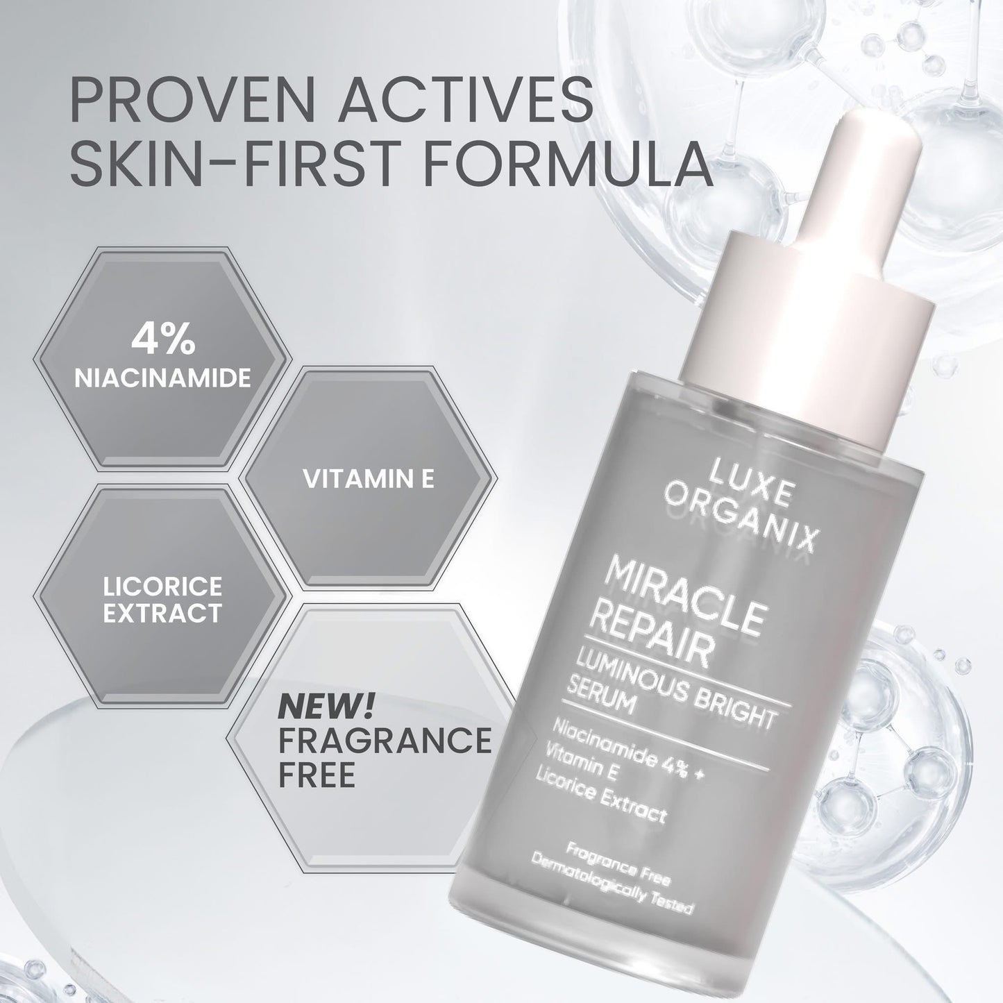 LUXE ORGANIX MIRACLE REPAIR Luminous Bright SERUM NIACINAMIDE 4% 30ML