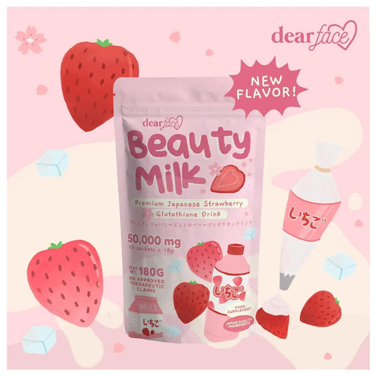 Dear Face Beauty Milk Premium Japanese Strawberry Glutathione Drink 18gX10 Sachets