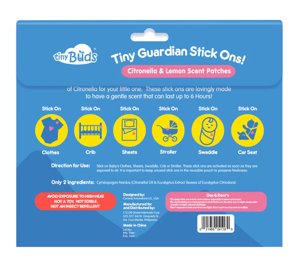 Tiny Buds Tiny Guardian Stick Ons Gentle Citronella and Lemon Scent -12 Stick Ons