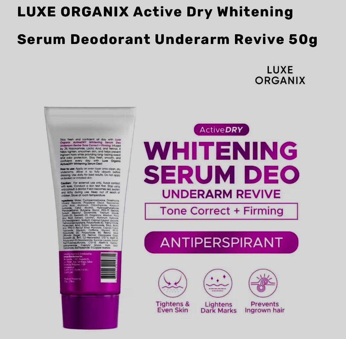 LUXE ORGANIX Active Dry Whitening Serum Deodorant Underarm Revive 50g