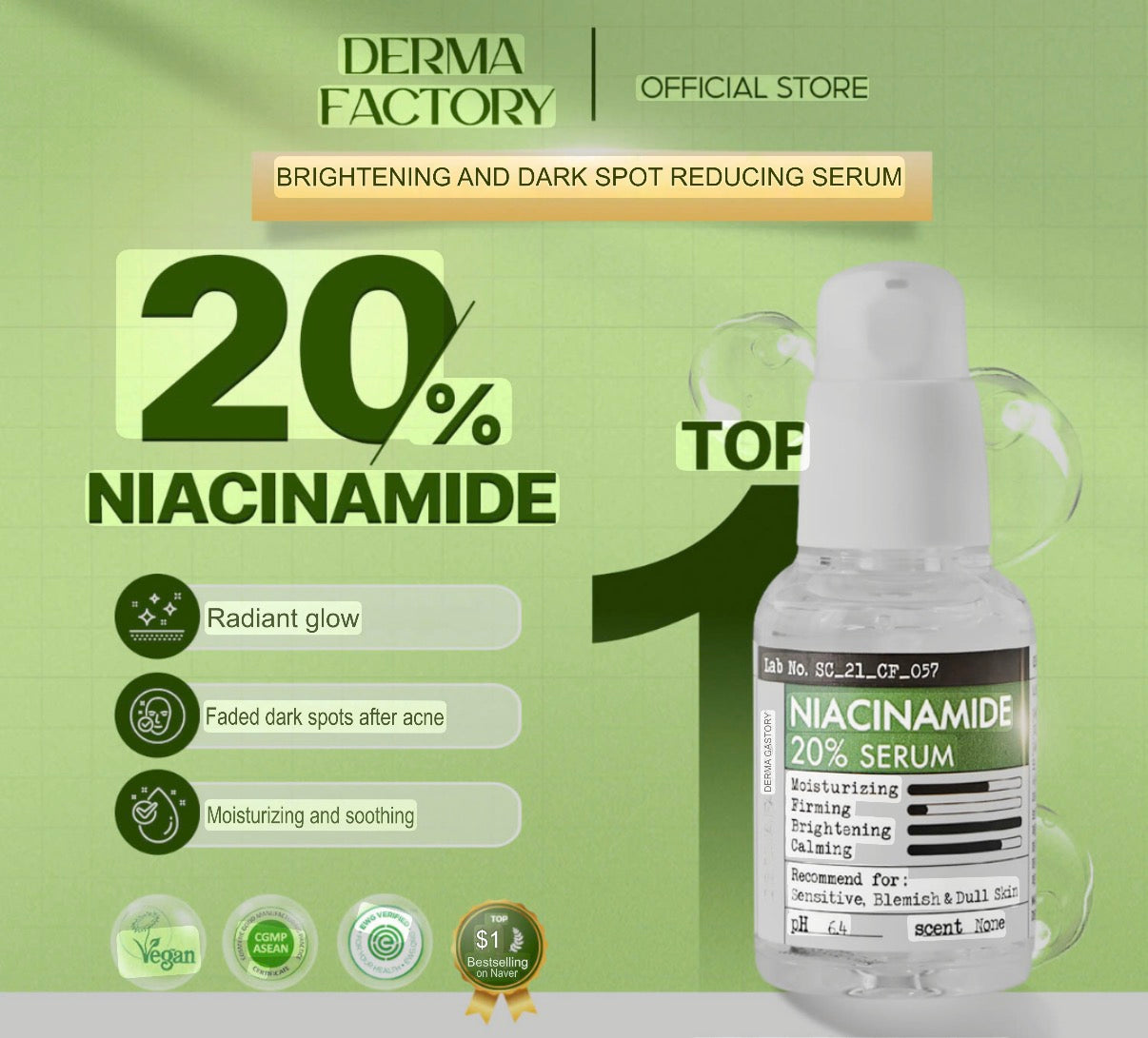 DERMA FACTORY Niacinamide 20% Serum 30ml