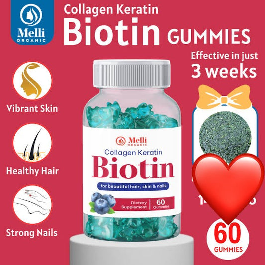 Melli Organic Collagen Keratin Biotin for beautiful hair, skin & nails - 60 gummies