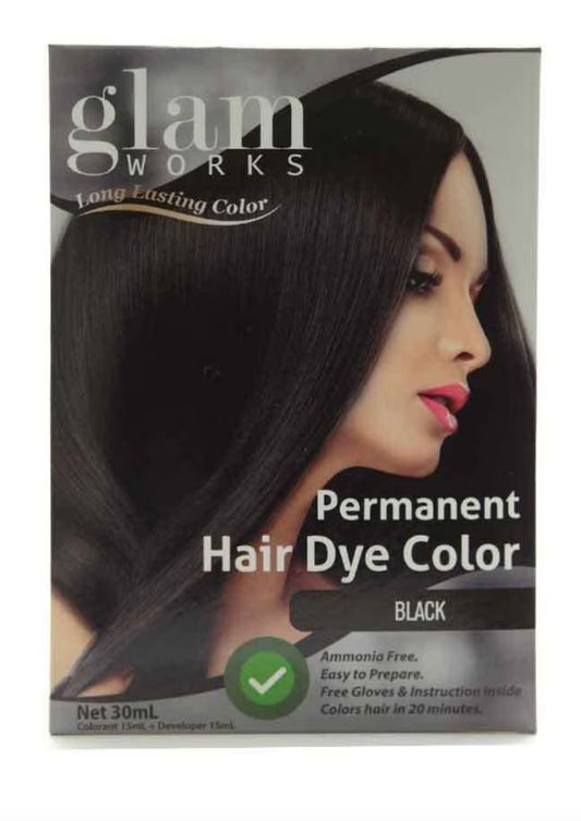 GLAM WORKS Permanent Hair Dye Color Black 30mL