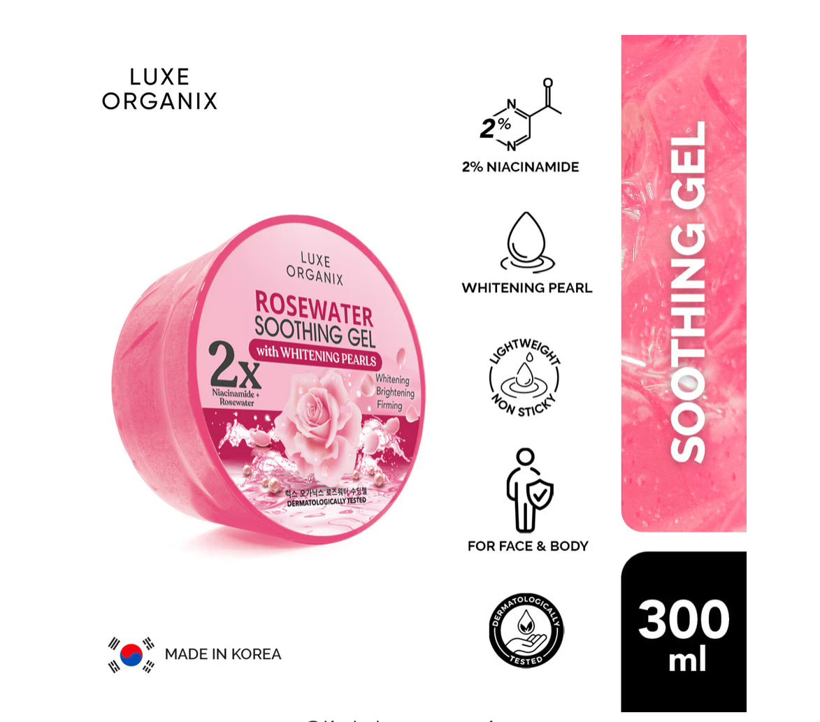 Luxe Organix Rosewater Soothing Gel with Whitening Pearls 300ml