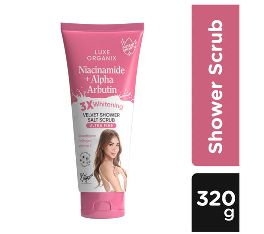 LUXE ORGANIX Niacinamide + Alpha Arbutin Velvet Shower Salt Scrub 320g