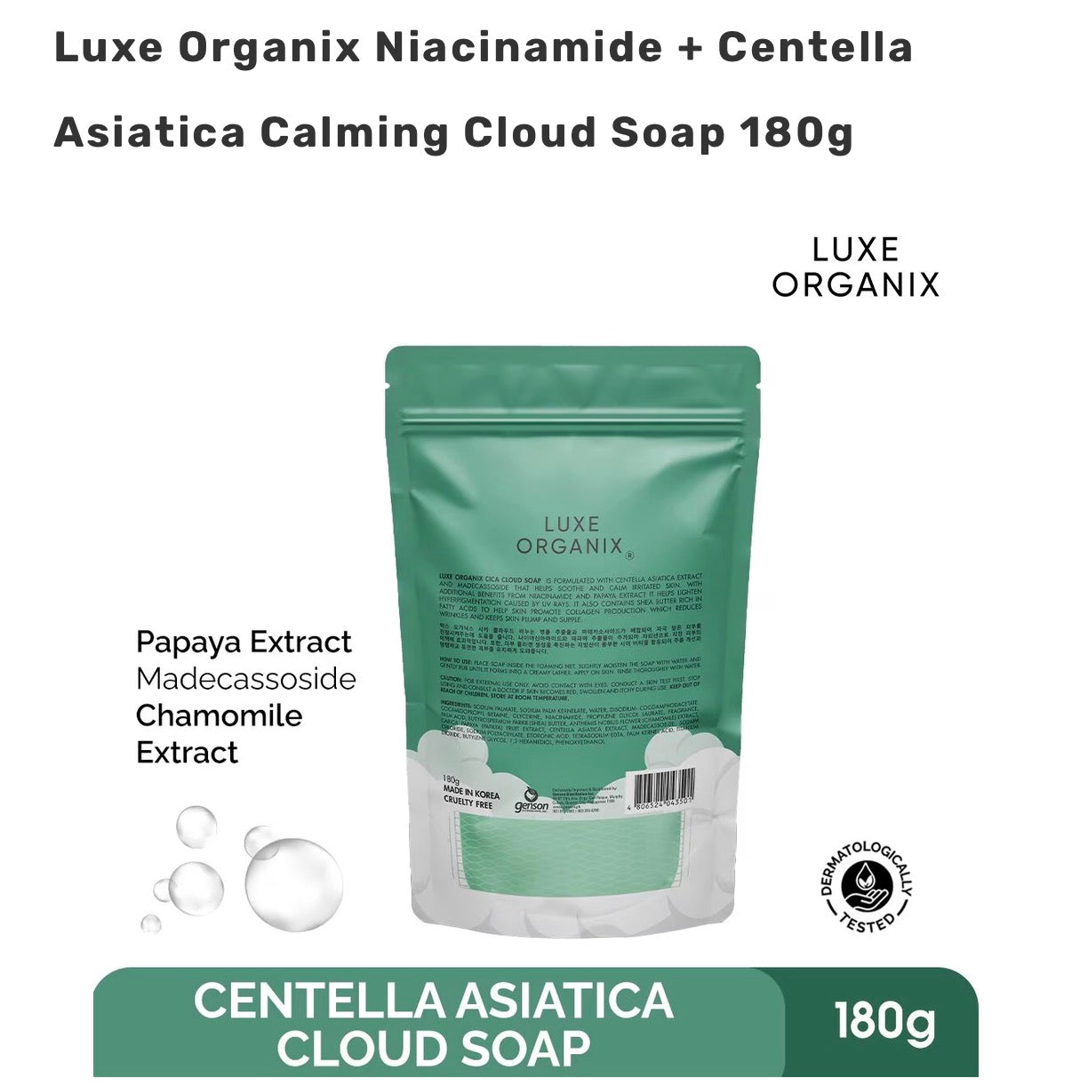 Luxe Organix Niacinamide + Centella Asiatica Calming Cloud Soap 180g