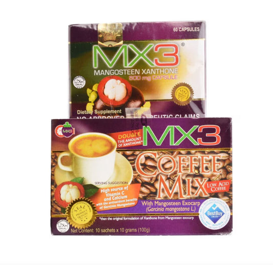 MX3 Natural Pure G, Mangosteen Xanthone 500mg Capsule - 60 Capsule Box PLUS FREE 1 BOX OF MX3 COFFEE