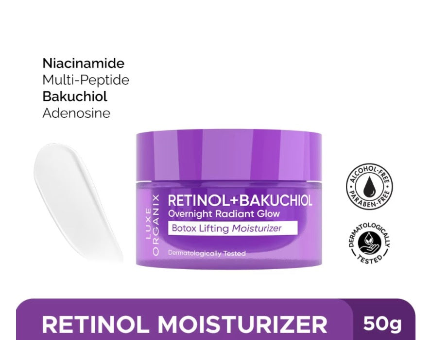 LUXE ORGANIX Retinol + Bakuchiol Overnight Radiant Glow Botox Lifting Moisturizer 50g