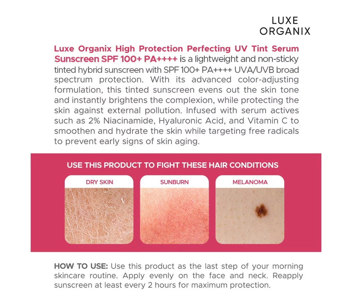 LUXE ORGANIX Perfecting UV Tint Serum Sunscreen SPF 100+ PA ++++ 40g