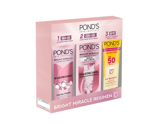PONDS Bright Miracle Regimen - Facial Foam 100g + Facial Moisturizer 40g + Sun Gluta-Niacinamide 50ml