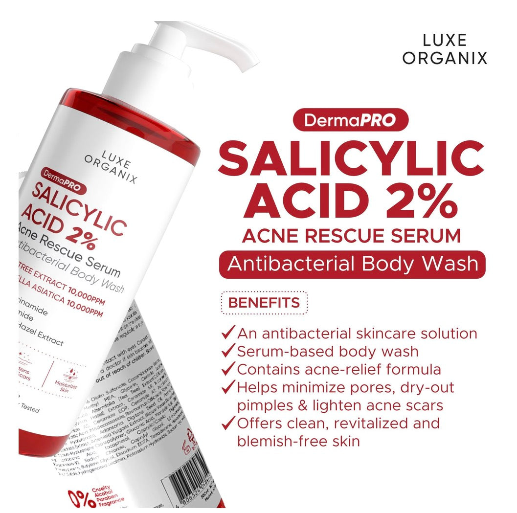 Luxe Organix Dermapro Salicylic Acid 2% Acne Rescue Serum Antibacterial Body Wash 500Ml