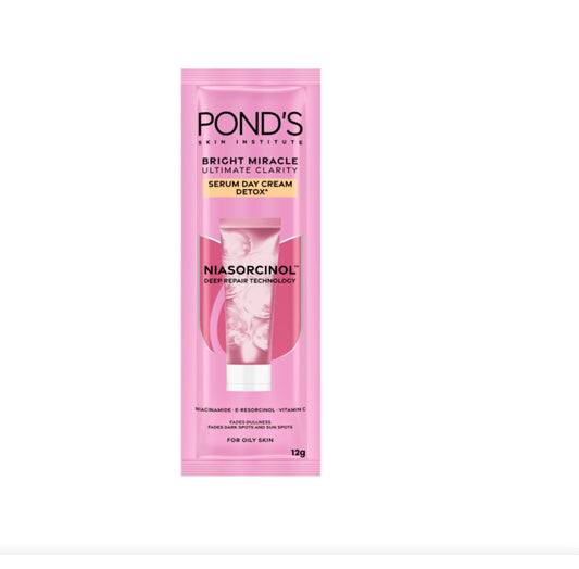 PONDS Bright Miracle Ultimate Clarity Serum Day Cream Detox - NIASORCINOL Deep Repair Technology 12g