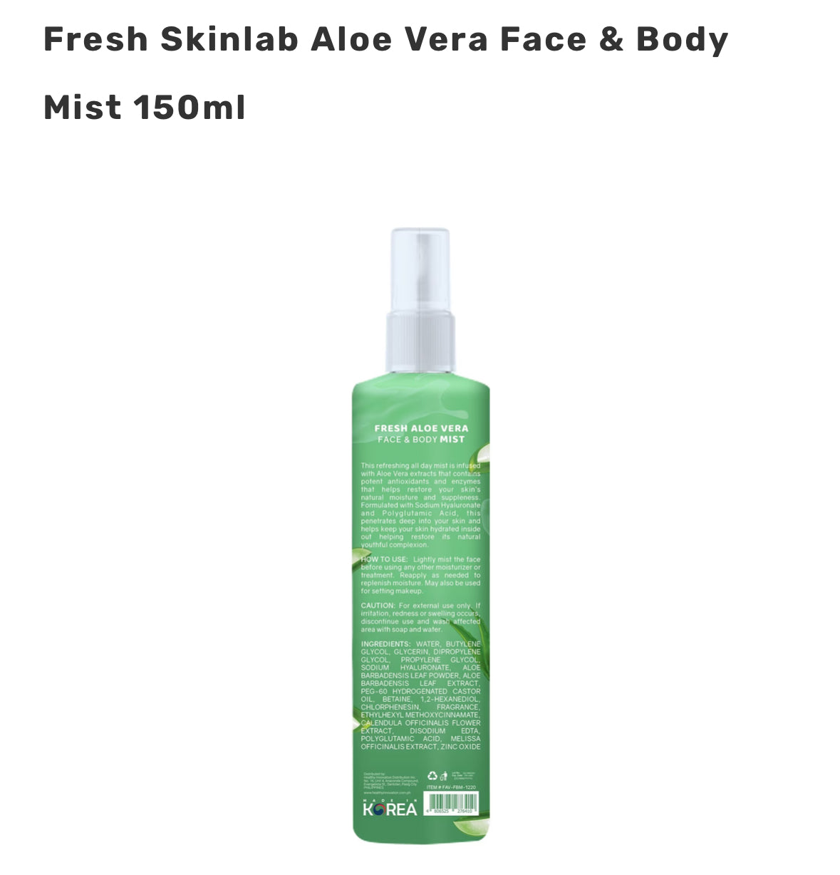 FRESH Skinlab Aloe Vera Face & Body Mist 150ml