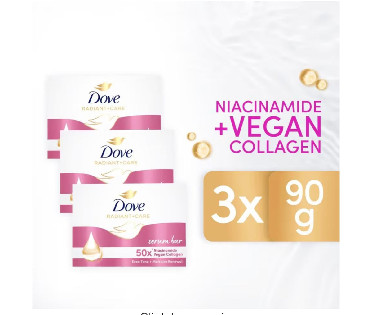 Dove Radiant+Care Serum Bar Triples 50x Niacinamide + Vegan Collagen 90G x 3