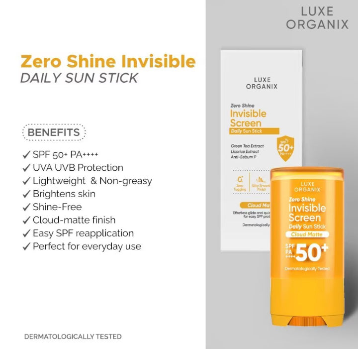 LUXE ORGANIX Zero Shine Invisible Screen Daily Sun Stick SPF 50 17g