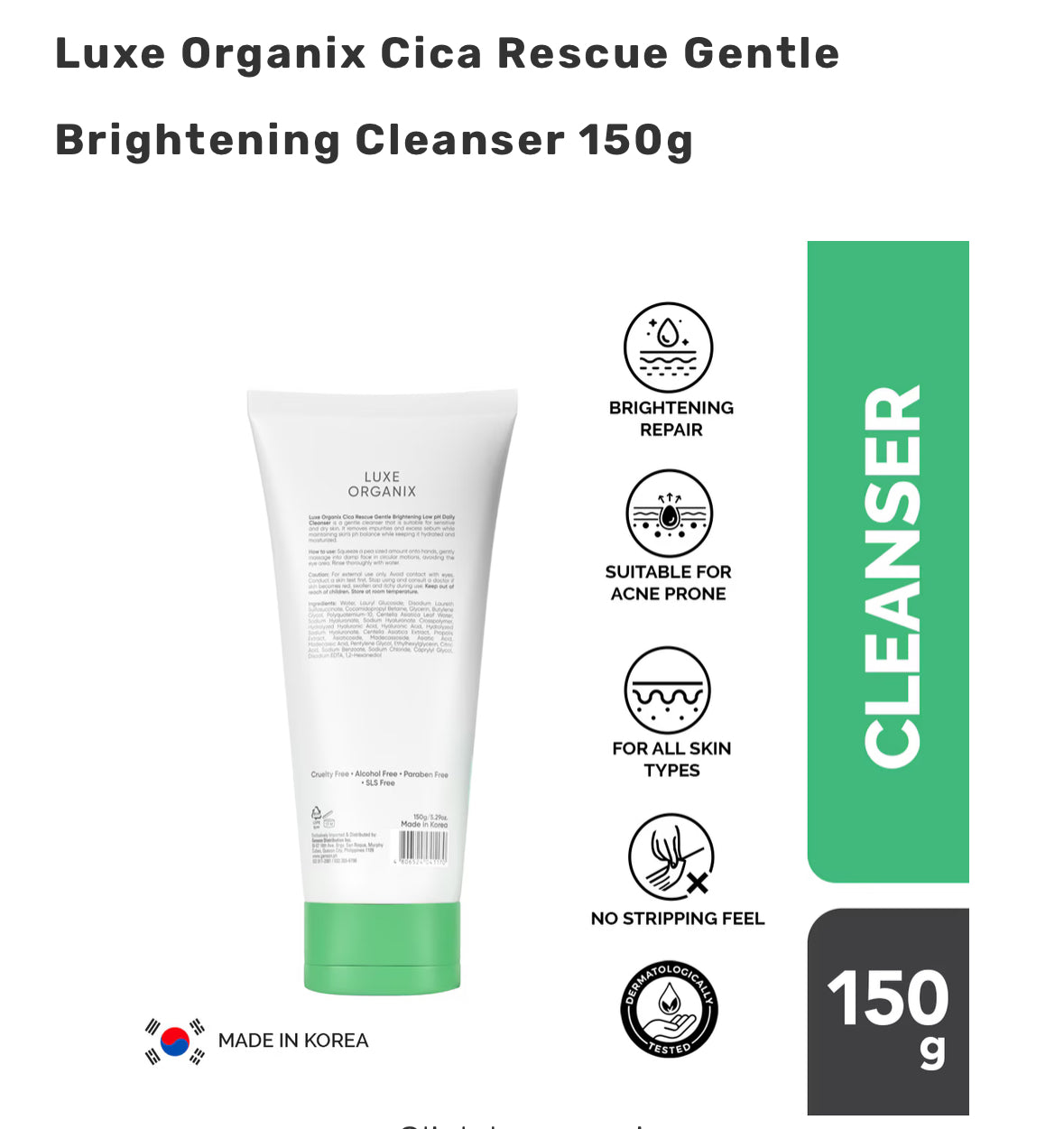 Luxe Organix Cica Rescue Gentle Brightening Cleanser 150g