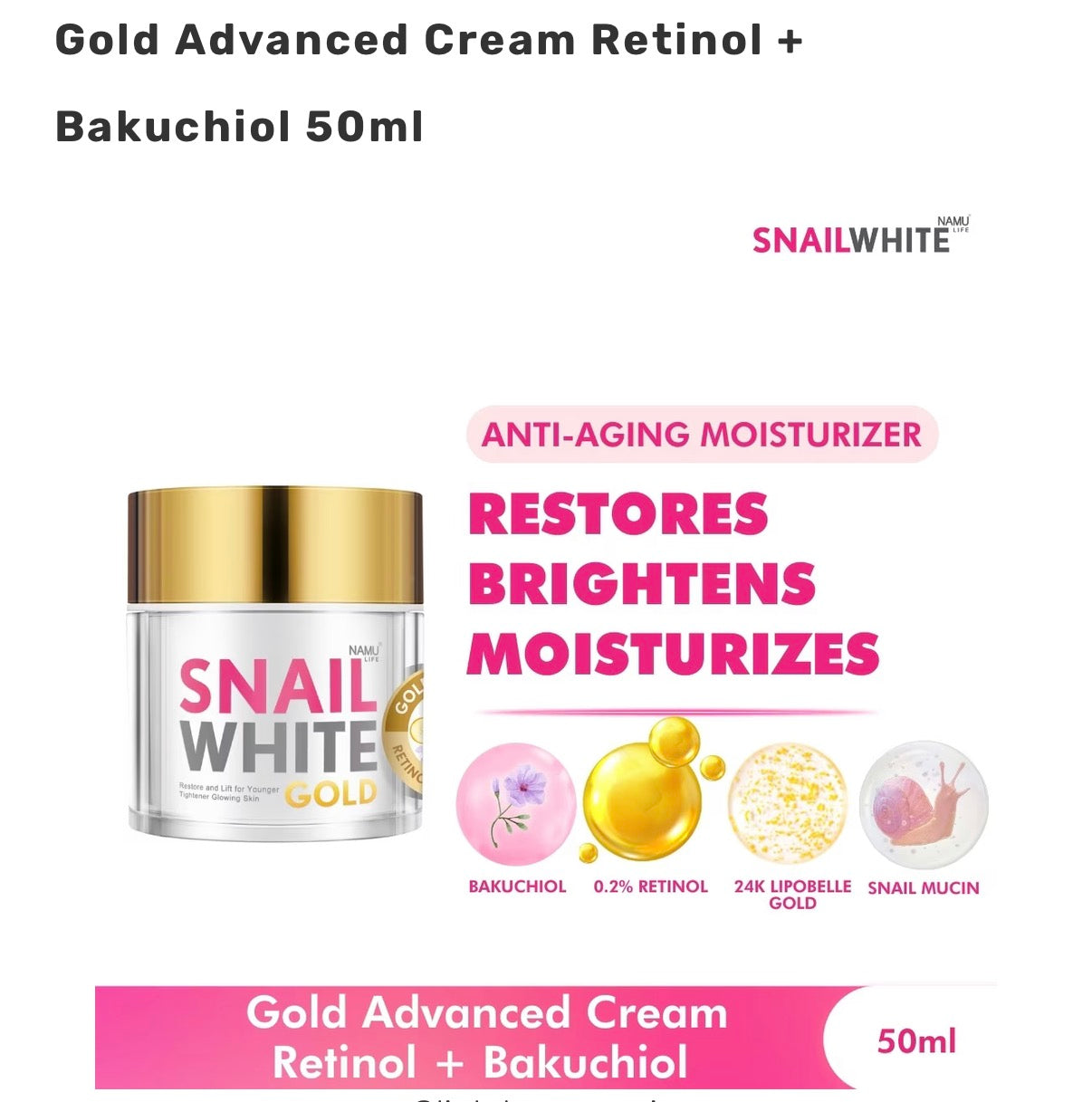 Namu SNAILWHITE Gold Advanced Cream Retinol + Bakuchiol 50ml