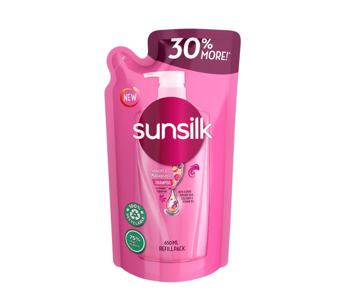 SUNSILK Shampoo Pink Smooth & Manageable 650mL - Refill Pack