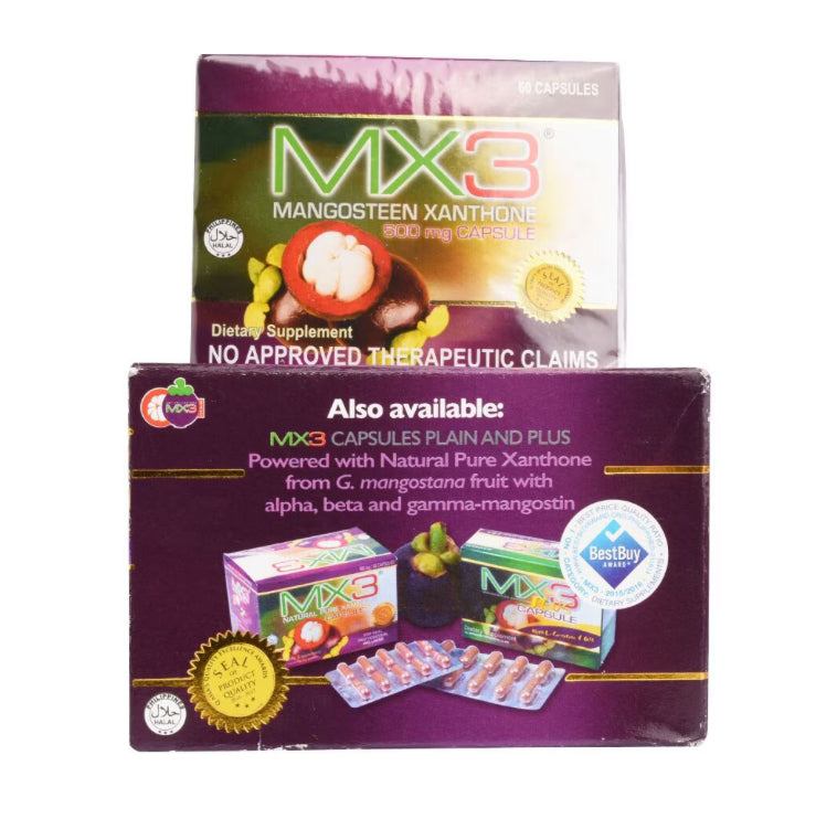 MX3 Natural Pure G, Mangosteen Xanthone 500mg Capsule - 60 Capsule Box PLUS FREE 1 BOX OF MX3 COFFEE