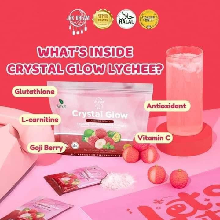 Crystal Glow Lychee Hydrolyzed Marine Collagen + Oral Sunblock Drink - 10 Sachets