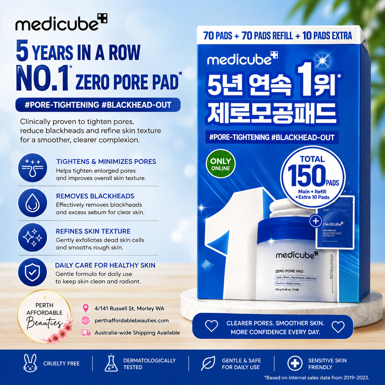 MEDICUBE ZERO PORE PAD REFILL 150 Sheets - Hangyodon 70+70+10 Edition