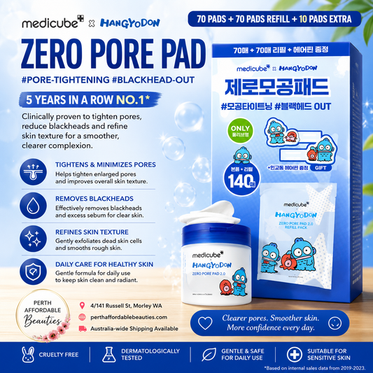 MEDICUBE ZERO PORE PAD REFILL 140 Sheets - Hangyodon 70+70 Pads + Hair Clip Edition