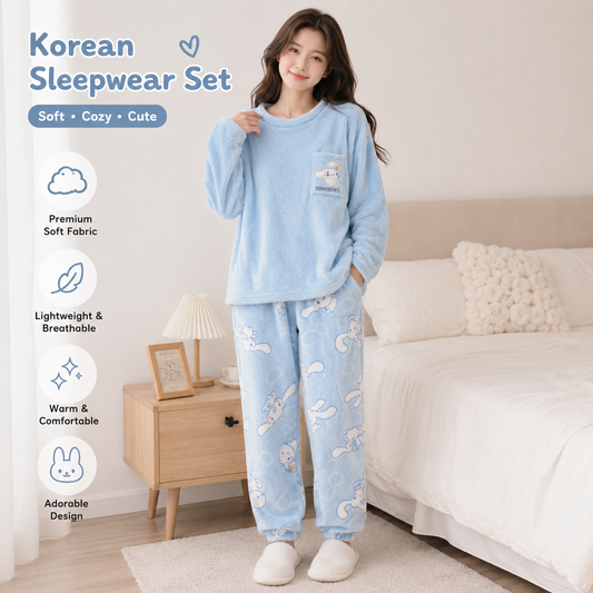 KOREAN Ultrasoft FLEECE Pajama Set Cinnamoroll Round Neck