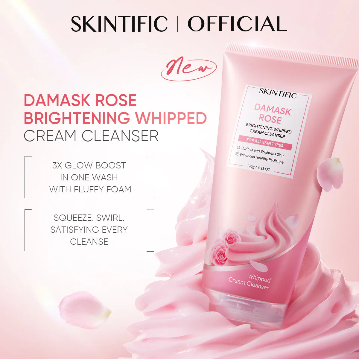 SKINTIFIC Damask Rose Brightening Whipped Cream Cleanser 120ML