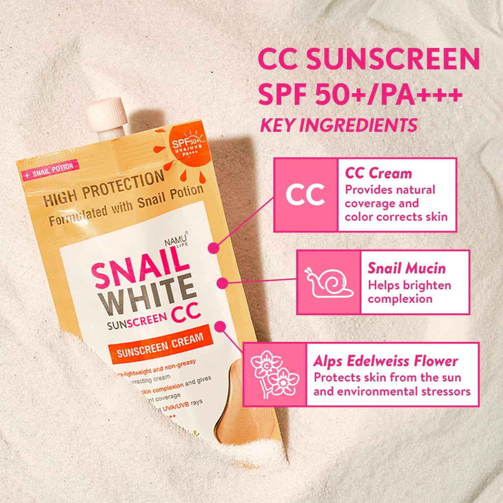 NAMU Snail White CC Sunscreen SPF 50+ PA+++ - 6ml/sachet