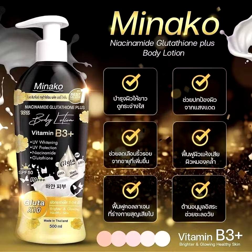 MINAKO NIACINAMIDE GLUTATHIONE PLUS BODY LOTION  VITAMIN B3+ 500ML