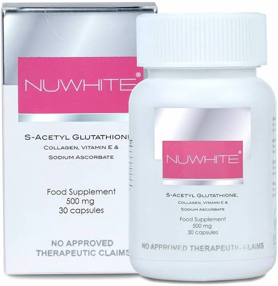 NUWHITE S-Acetyl Glutathione with Marine Collagen Sodium Ascorbate and Vitamin E Food Supplement 30 Capsules