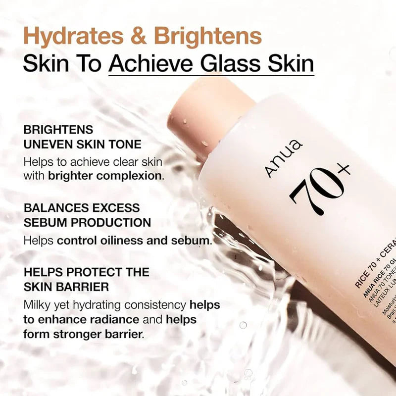 Anua 70+ Rice 70 + Ceramide Glow Milky Toner 250ml