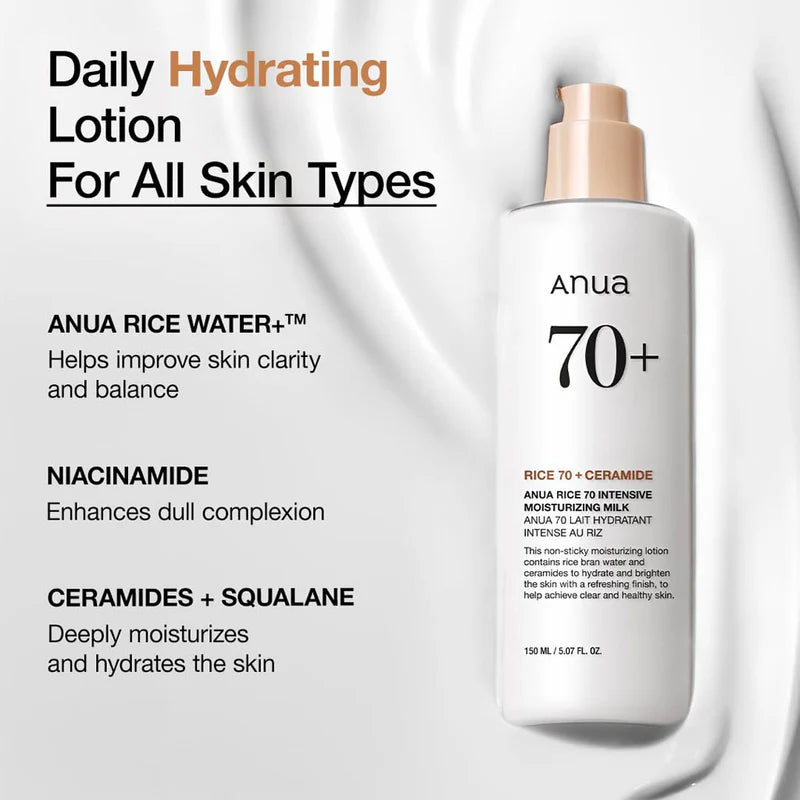 Anua 70+
Rice 70 + Ceramide Intensive Moisturizing Milk