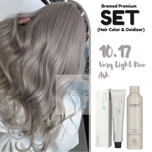 Bremod 9.17 Light Rice Ash Hair Color Dye Cream 100ml & Oxidizer - 9% OR 12%