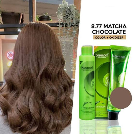 Bremod 8.77 MATCHA CHOCOLATE Hair Color Dye Cream 100ml & Oxidizer - 9% OR 12%