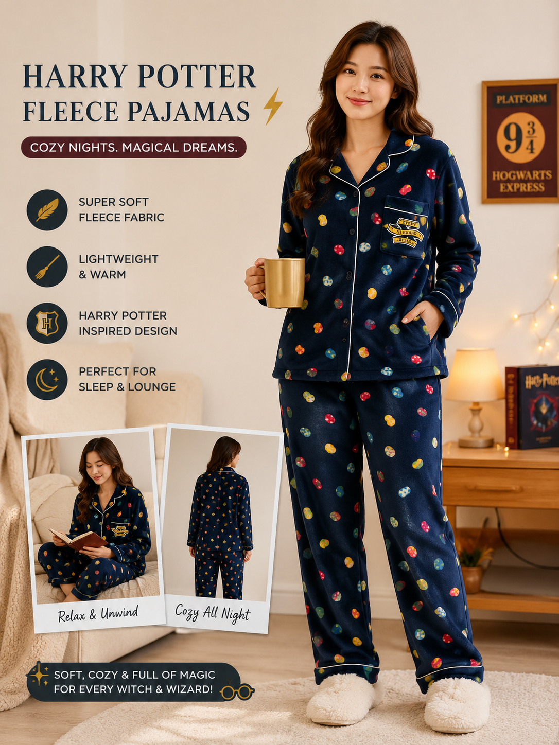 KOREAN ULTRASOFT FLEECE HARRY POTTER PAJAMA SET
