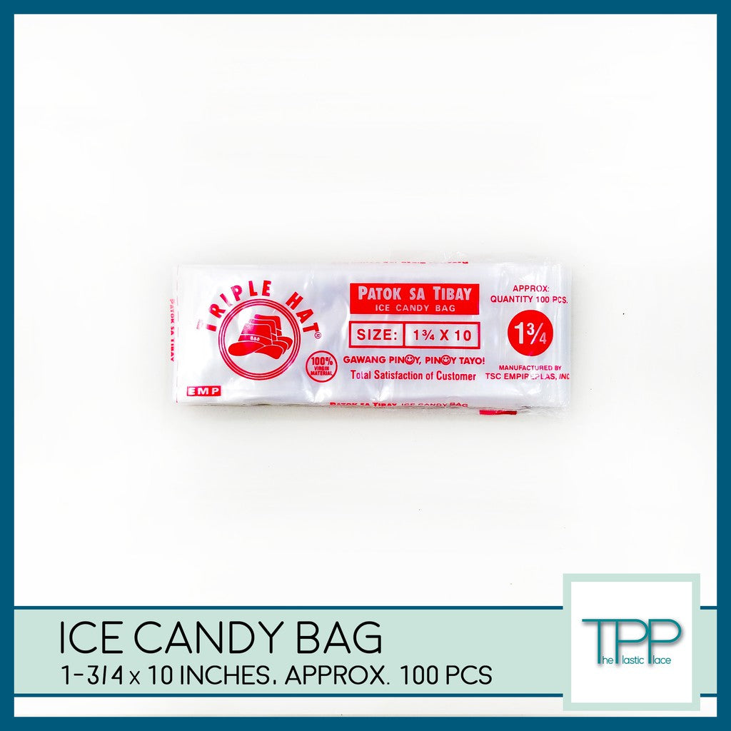 Triple Hat ICE CANDY BAG 1.3/4x10inch
100-sheets
100-sheets / Pack 1.3/4 inch-thick 10 inch-long