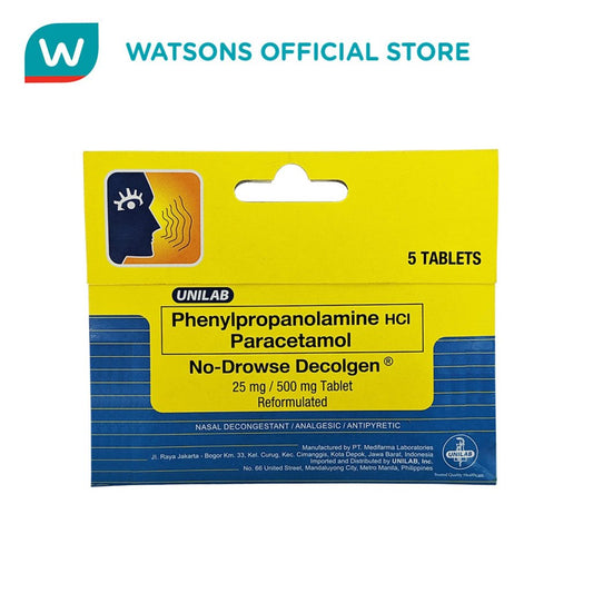 DECOLGEN NO-DROWSE 500MG 5-TABLETS CONVENIENT TRAVEL
PACK