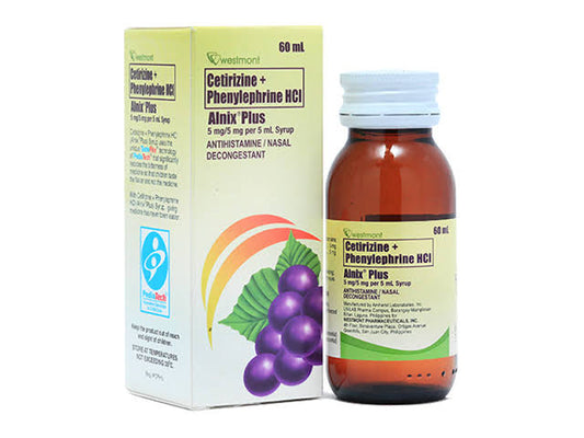 ALNIX Cetirizine dihydrochloride 5mg Phenylephrine hydrochloride 5mg Syrup 60 mL