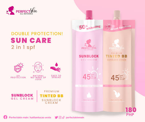 Perfect Skin Sunblock Twin Pack- Gel Cream SPF45 30g + Premium Tinted BB Sunscreen Cream SPF45 30g