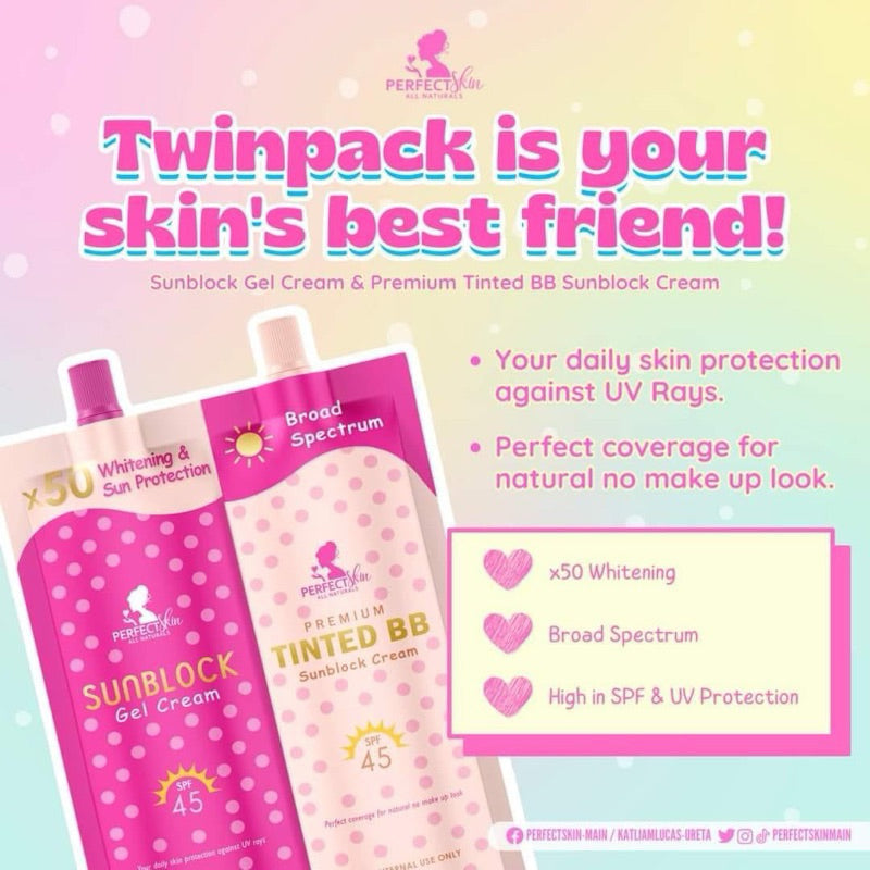 Perfect Skin Sunblock Twin Pack- Gel Cream SPF45 30g + Premium Tinted BB Sunscreen Cream SPF45 30g